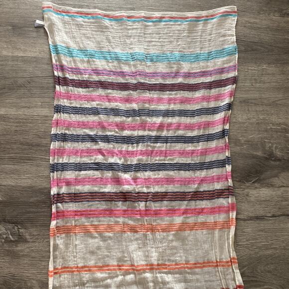 aerie White, Navy, Pink, Orange, Turquoise stripe Gauze / Muslin Scarf - Picture 4 of 8